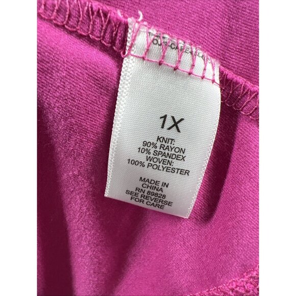LOGO Lori Goldstein Women's Tunic Top 1X Solid Pink Long Sleeves Pocket Stretch - Picture 5 of 7